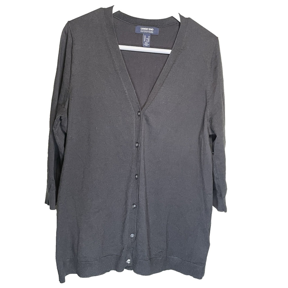 Lands' End Outfitters Cardigan Button Up Sweater Black Career Women's Size‎ 1X